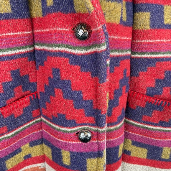 Vintage Circle T Blanket Coat Wool Blend Multi Southwestern Aztec Shawl Women S - Picture 5 of 12